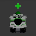 White And Green Small Robot With Green Cross Symbol And Top Plant On Tracks