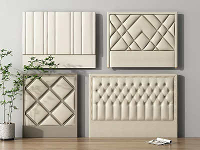 Bed Background Wall Interior Design With Cream Upholstered Tufted Diamond And Striped Patterns 3d model