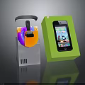 Colorful VR Headset And Smartphone In Display Cases With Game Interface Screen