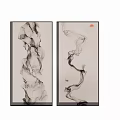 Vertical Abstract Paintings in Ink Wash Style with Flowing Black Ink and Red Accent