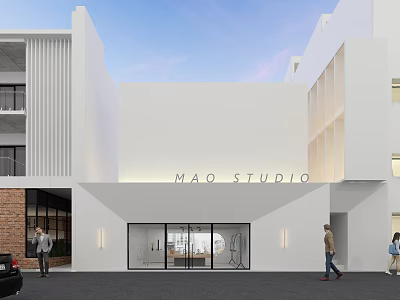 MAO STUDIO Modern Storefront Facade With White Building Glass Doors Brick Wall And People Walking 3d model