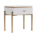Modern White Bedside Table with Gold Metal Legs and Ribbed Drawer Design for Bedroom