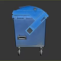 Blue Plastic Trash Bin With Lid And Wheels For Waste Disposal