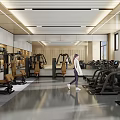 Spacious Modern Gym with Various Fitness Equipment and Person Working Out