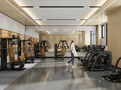 Spacious Modern Gym with Various Fitness Equipment and Person Working Out 3d model