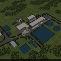 Industrial Plant Complex With Circular Storage Tanks And Green Grass Trees Surroundings
