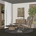 Cozy Modern Lounge Chair In Room With Wooden Floor Large Window Plants And Side Table
