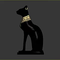 Elegant Black Cat Statue Furniture Decor With Golden Collar And Base