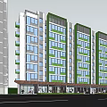 Rural Self Built Multi Storey Building With Green Gray Exterior And Ground Floor Shops