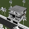 Semi Detached Villa Modern Two Story Architecture With Balconies Palm Trees And Garden