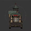 Mobile Cottage Building With Green Roof Tower Red Flag Windows And Wooden Wheels