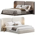 Modern Double Bed Interior With Upholstered Headboard Plush Pillows And Textured Bedspread 3d model