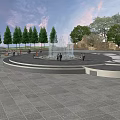 Circular Fountain Featuring Water Jets And Surrounding Lights In Evening Park With Families
