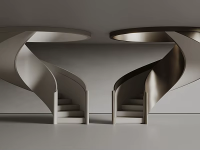 Modern Spiral Staircase With Sleek Metal Curves And Symmetrical Design In Minimalist Interior 3d model