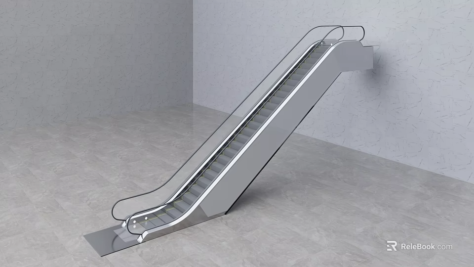 Modern Escalator Interior Design With Sleek Metal Structure And Gray Building Floor 3d model 