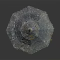 Round Stone Building Model With Gray Tile Roof Pointed Spire And Green Base Decoration