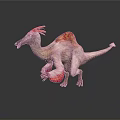 Pink Dinosaur With Red Crest And Wings In Standing Pose On Gray Background