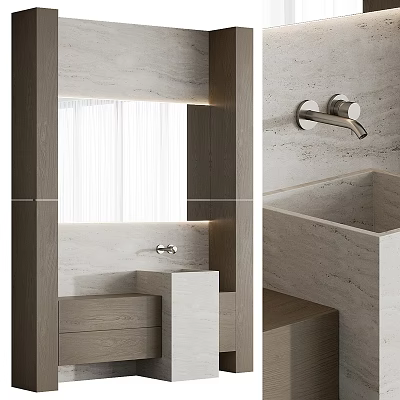 Modern Washbasin Interior Design With Marble Counter Mirror Cabinet And Faucet 3d model