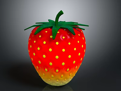 Fresh Juicy Red Strawberry with Yellow Dots Green Stem and Leaves 3d model