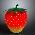 Fresh Juicy Red Strawberry with Yellow Dots Green Stem and Leaves