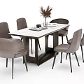Modern Rectangular Dining Set With White Tabletop Grey Upholstered Chairs And Dried Plant Decor 3d model
