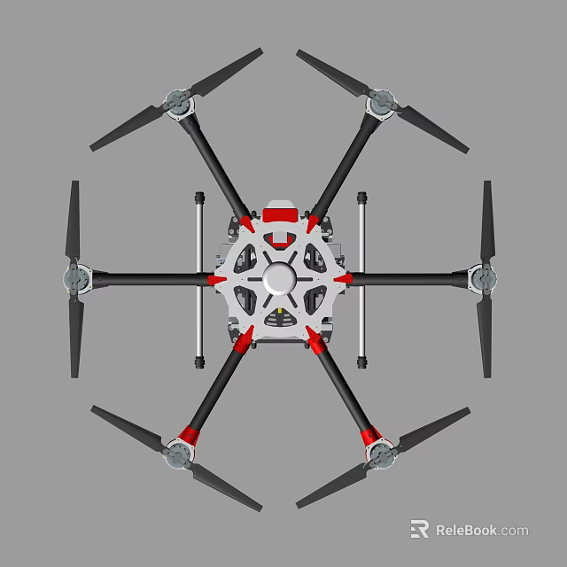 Multirotor Drone With Black Red Frame And Propellers For Aerial Applications 3d model 