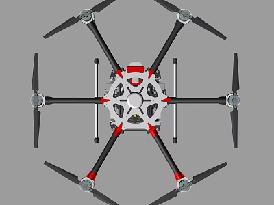 Multirotor Drone With Black Red Frame And Propellers For Aerial Applications 3d model
