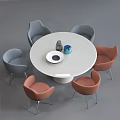 Modern Round Dining Table Set With Gray And Orange Chairs And Tabletop Decor 3d model