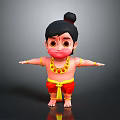 Cute Cartoon Character With Black Bun Hairstyle Golden Necklace Red Shorts And Outstretched Arms