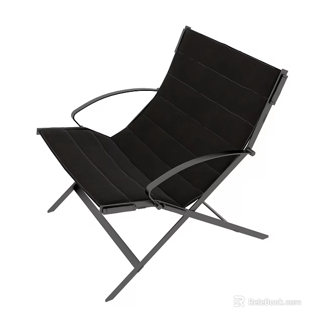 Stylish Modern Black Lounge Chair With Sturdy Metal Frame And Padded Seat 3d model 