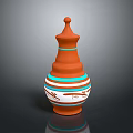 Orange Decorative Vase with Blue White Stripes and Intricate Patterns for Fresh Flowers