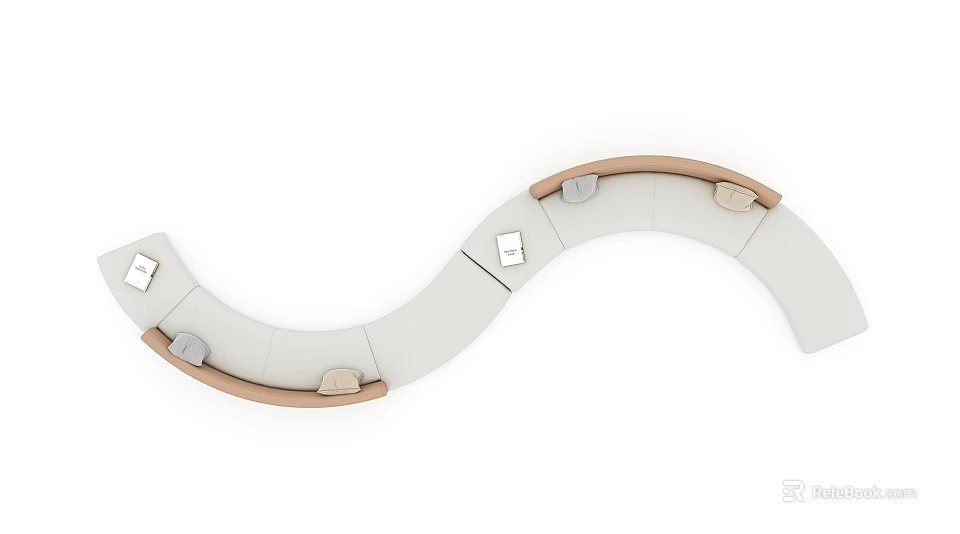 Modern Curved Light Gray Sofa With Brown Trim And Upholstered Design 3d model