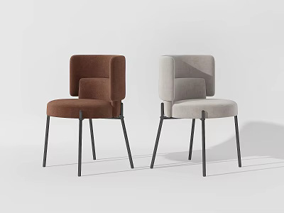 Modern Upholstered Dining Chairs In Brown And Gray With Black Metal Legs 3d model