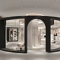 Modern Clothing Store Featuring Stylish Window Display Mannequins Green Plants And Glass Door