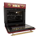 Vintage Red Kitchen Stove With Brass Knobs And Black Burners Design 3d model