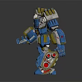 Game Movie Character Robot Warrior With Blue Yellow Design Red Accents And Tracked Legs