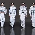 Women Models Walking The Runway In Modern White Outfits With Blue Details