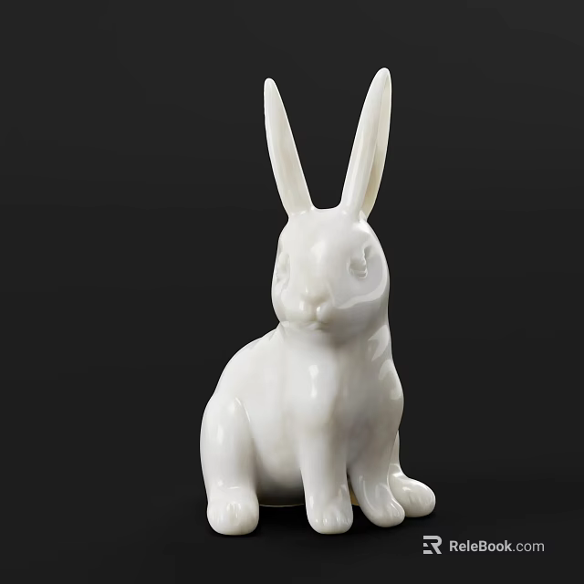 White Rabbit Sculpture Elegant Ceramic Artwork Handcrafted Sitting Pose Design 3d model 