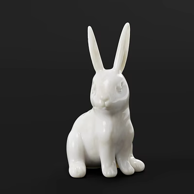 White Rabbit Sculpture Elegant Ceramic Artwork Handcrafted Sitting Pose Design 3d model