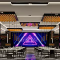 Elegant Modern Restaurant Interior With Hanging Lamps Dining Tables And Stylish Seats