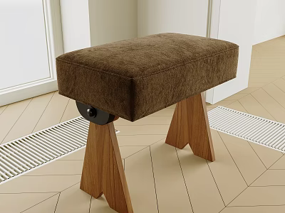 Brown Padded Stool With Wooden Legs Modern Comfortable Indoor Simple Design 3d model