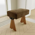 Brown Padded Stool With Wooden Legs Modern Comfortable Indoor Simple Design