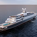 Luxury Large Yacht Sailing On Calm Blue Ocean With Upper Deck And Sleek Design