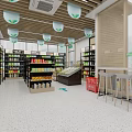 Modern Life Supermarket Exterior With Glass Facade Entrance Shelves And Bench For Daily Necessities