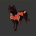 Black Cat Figure With Low Poly Design And Red Glowing Cracked Patterns