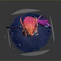 Fantasy Warrior Character With Long Pink Purple Hair Magic Staff And Glowing Crystal Effects