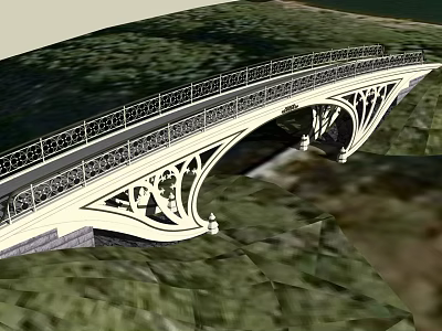 Classic Ornate Arch Bridge With Intricate Railings And Green Landscape 3d model
