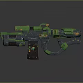 High Tech Futuristic Green Weapon With Orange Accents And Mechanical Details