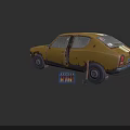 Vintage Old Rusty Yellow Car With Open Door Toolbox And Jack