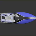 Modern Blue And White Recreational Boat With Comfortable Seats Cockpit Design Reflective Surface